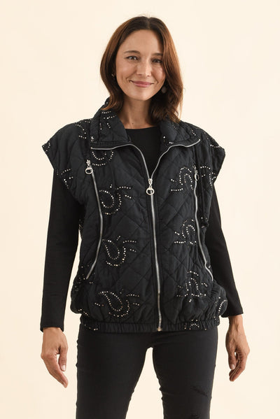 Kaylani Black Sequin Quilted Vest