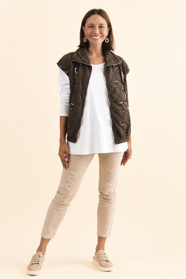 Kaylani Chocolate Sequin Quilted Vest,Brunette model,alt text|model:Cara image 7