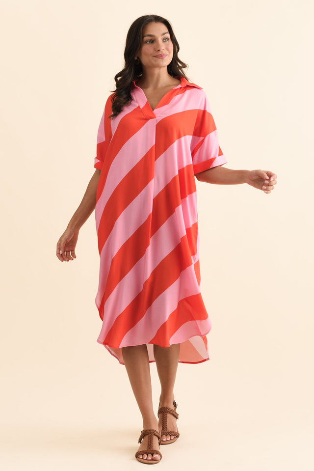 Kazi Pink Stripe Shirt Dress,Brunette model,alt text|model:Brontie image 4