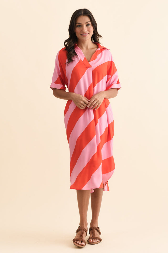 Kazi Pink Stripe Shirt Dress,Brunette model,alt text|model:Brontie image 8