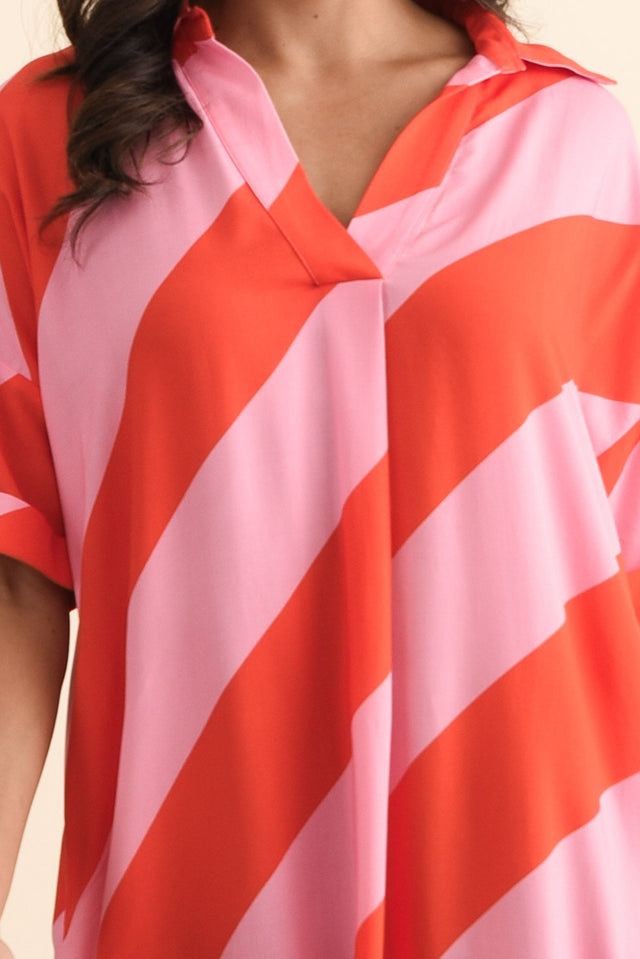 Kazi Pink Stripe Shirt Dress,Brunette model,alt text|model:Brontie image 7