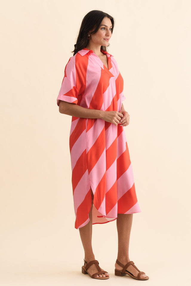 Kazi Pink Stripe Shirt Dress,Brunette model,alt text|model:Brontie image 5