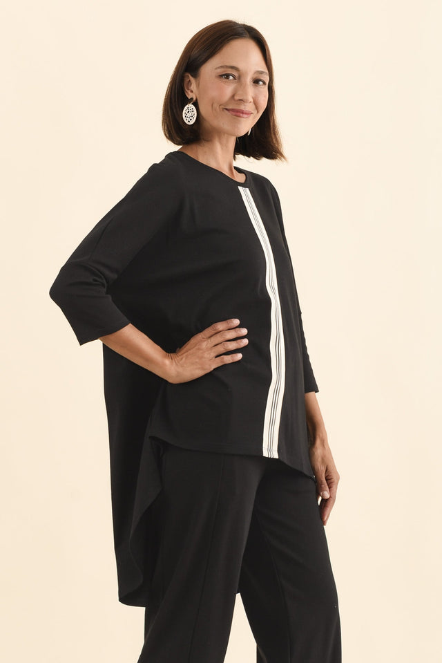 Keiran Black Stripe Cotton Top,Brunette model,alt text|model:Cara image 4