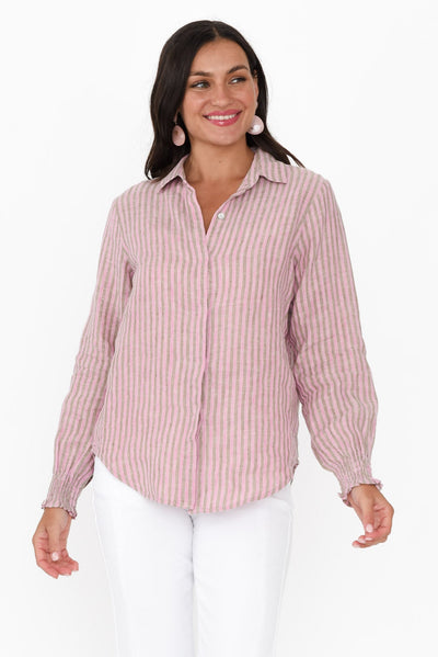 Kendo Pink Stripe Linen Collared Shirt
