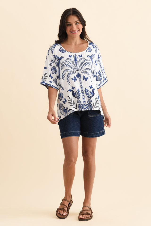 Kendria Blue Palm Batwing Top,Brunette model,alt text|model:Brontie image 7