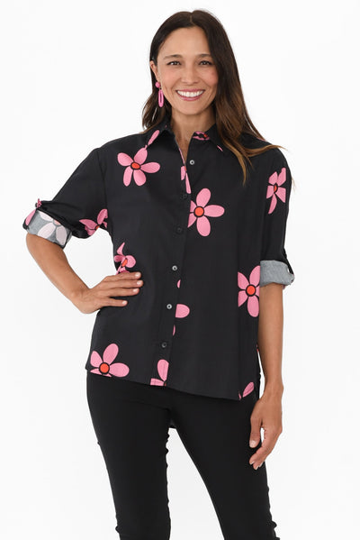 Kenisha Black Flower Cotton Shirt