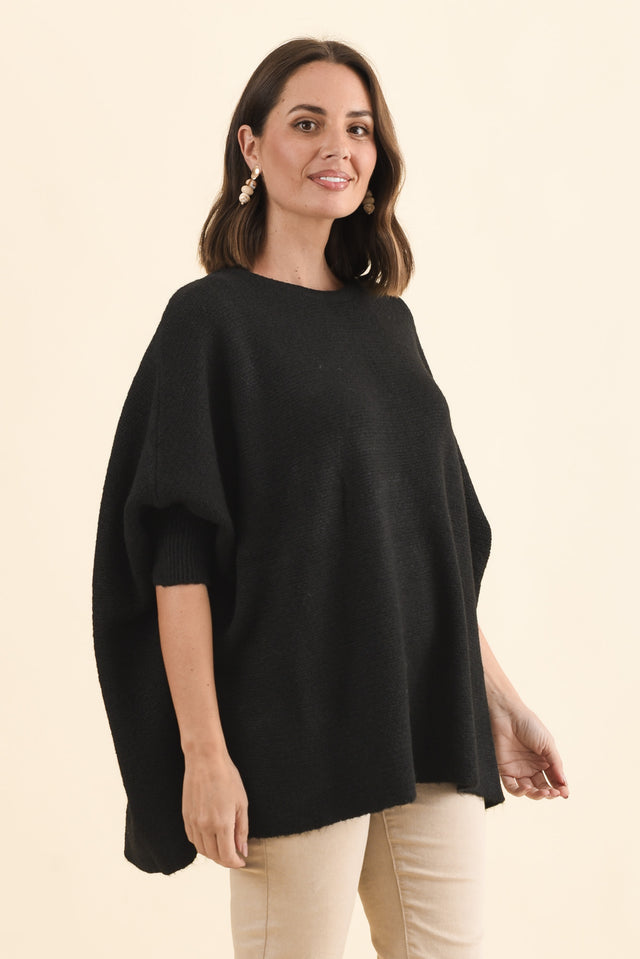 Kerr Black Wool Blend Jumper,Brunette model,alt text|model:MJ image 4