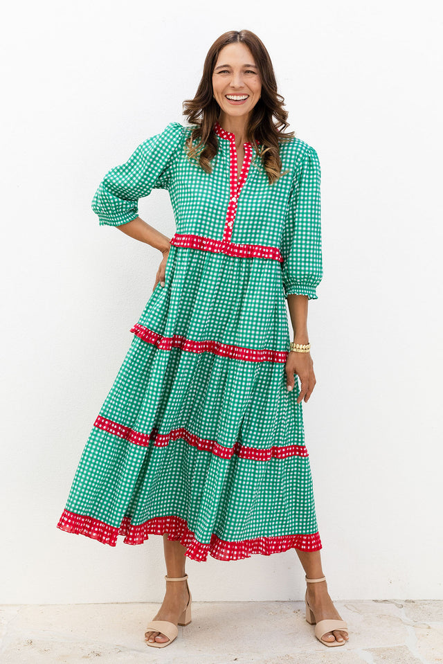 Kesia Green Spot Cotton Tier Dress