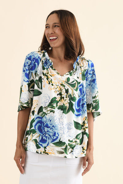 Keylan Blue Floral V Neck Top