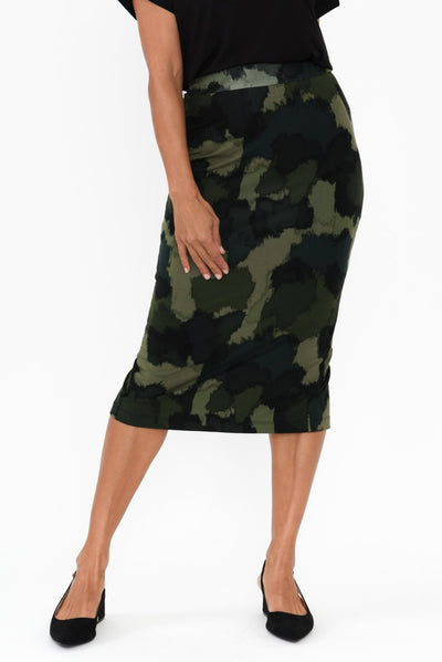 Khaki Camouflage Bamboo Maxi Tube Skirt