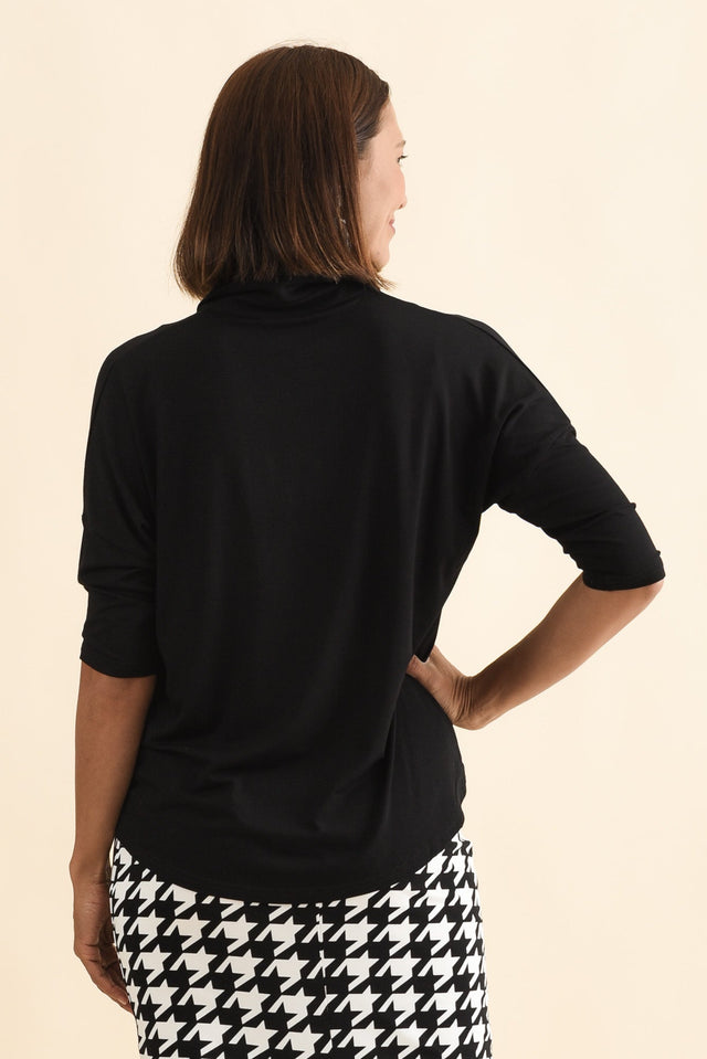 Khan Black Collared Polo Top,Brunette model,alt text|model:Cara image 5