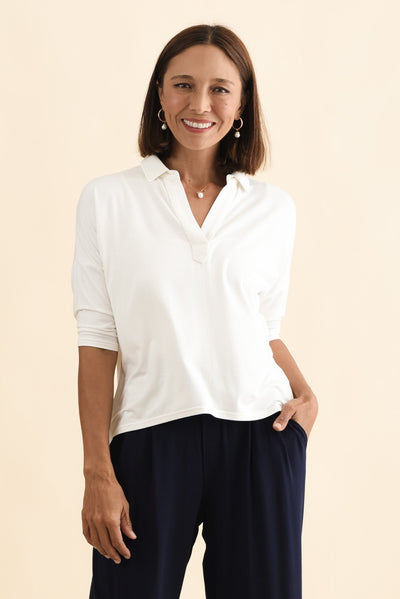 Khan Cream Collared Polo Top