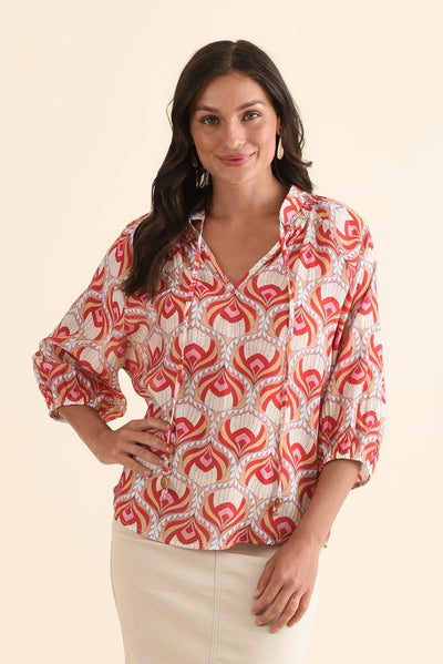 Kim Red Abstract Tie Top