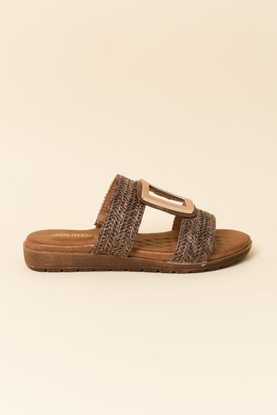 Kimberley Mocha Raffia Buckle Slide