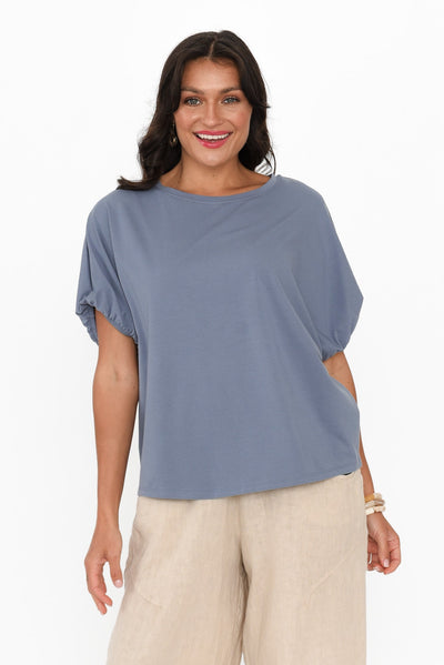 Kimiko Steel Cotton Puff Sleeve Tee