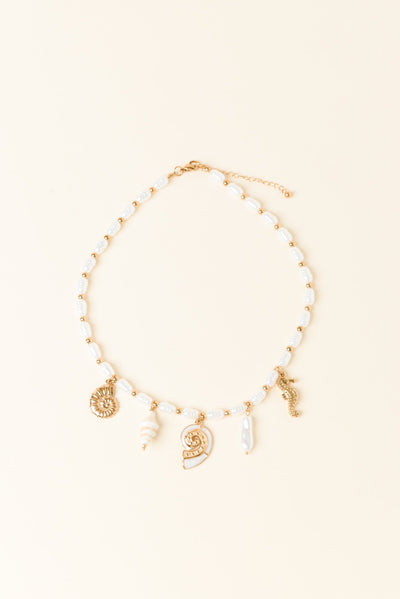 Kimmy Gold Pearl Charm Necklace