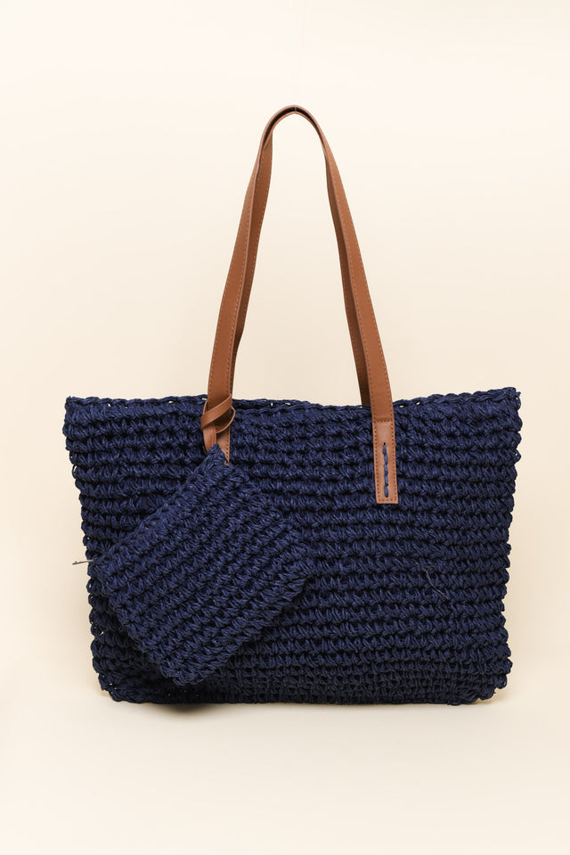 Kirby Navy Straw Tote Bag