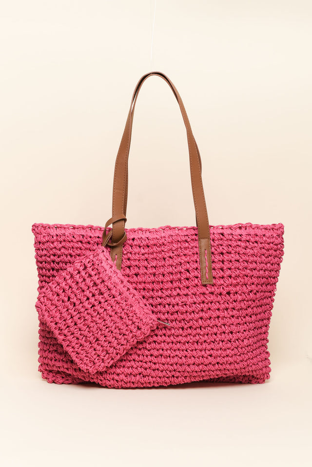 Kirby Pink Straw Tote Bag