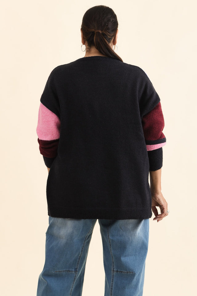 Kit Red Splice Knit Jumper,Back,Brunette model,alt text|model:Pilita image 4