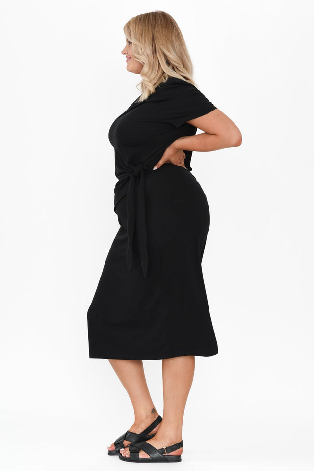 Kitt Black Cotton Stretch Tie Dress,Blonde model,alt text|model:Shandre image 9