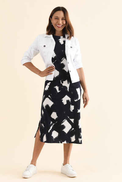 Klee Navy Abstract Cotton Tee Dress