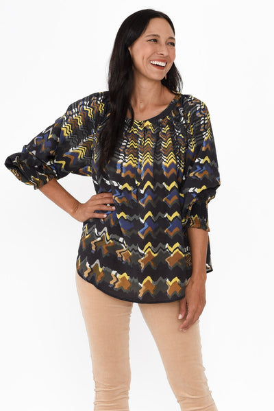 Kolide Navy Abstract Gathered Blouse