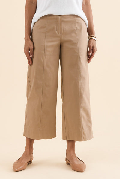 Kristy Beige Cotton Wide Leg Pants