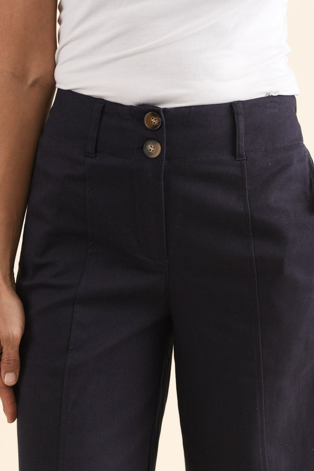 Kristy Navy Cotton Wide Leg Pants,Detail,Brunette model,alt text|model:Cara image 5