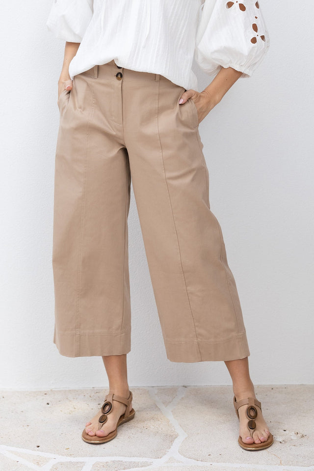 Kristy Beige Cotton Wide Leg Pants,Lifestyle