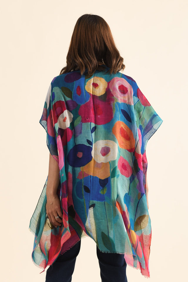Kyle Blue Floral Kimono,Back,Brunette model,alt text|model:Cara image 4