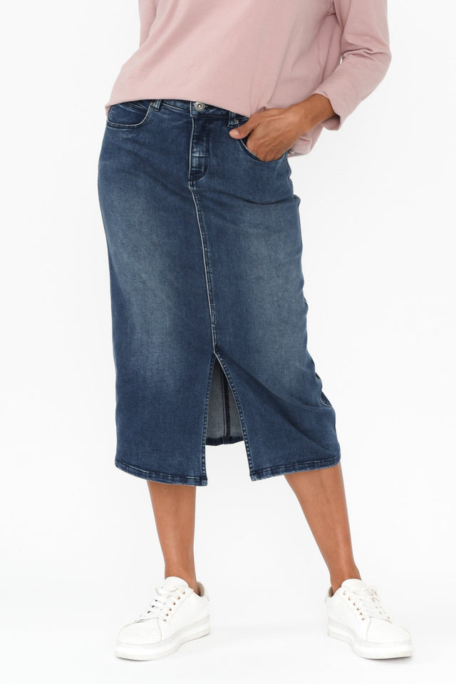 Kylie Dark Wash Denim Midi Skirt image 1