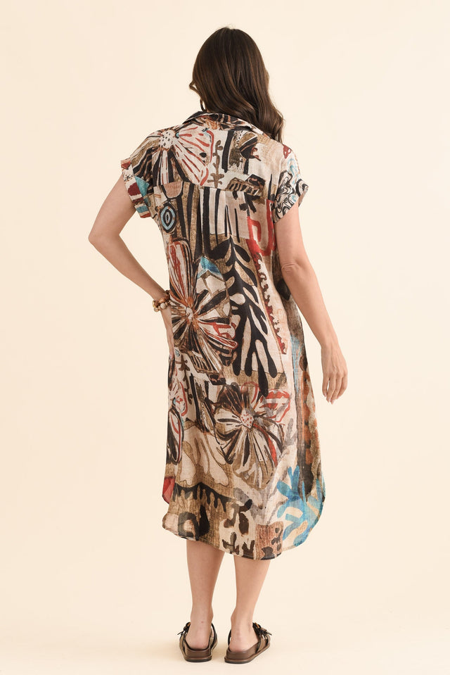 Kyrie Brown Abstract Shirt Dress,Back,Brunette model,alt text|model:MJ image 4