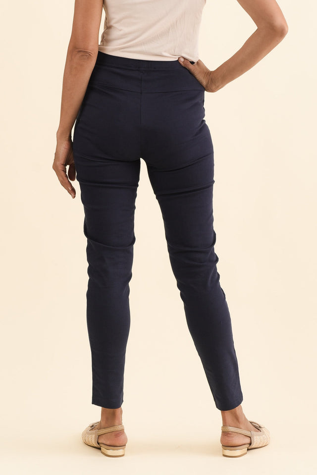 Laia Navy Cotton Stretch Pants,Brunette model,alt text|model:Cara image 5