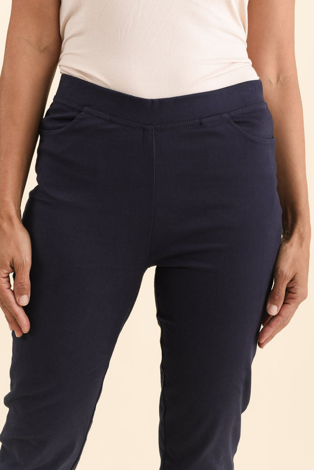 Laia Navy Cotton Stretch Pants,Brunette model,alt text|model:Cara image 6