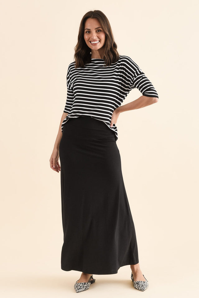 Lana Black Bamboo Cotton Maxi Skirt,Full Body,Brunette model,alt text|model:MJ image 8