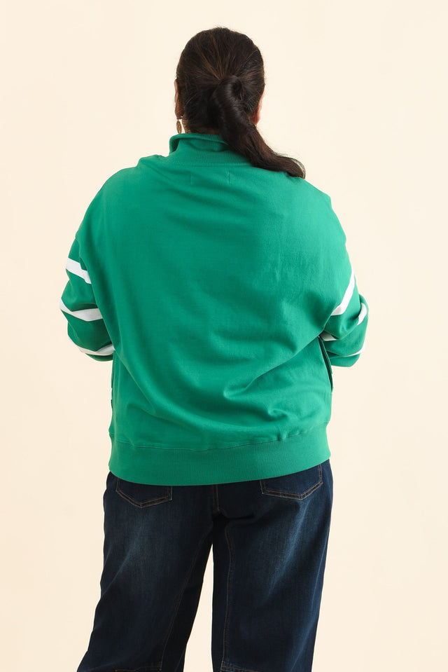 Lane Green Stripe Half Zip Sweatshirt,Brunette model,alt text|model:Pilita image 11