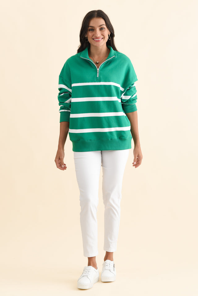 Lane Green Stripe Half Zip Sweatshirt,Brunette model,alt text|model:Brontie image 7