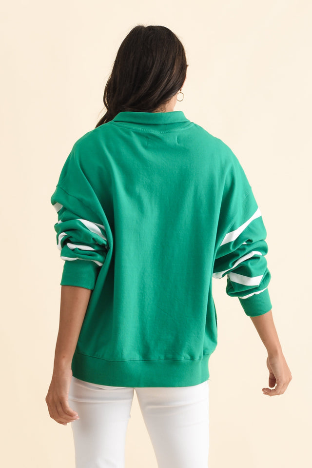 Lane Green Stripe Half Zip Sweatshirt,Brunette model,alt text|model:Brontie image 5