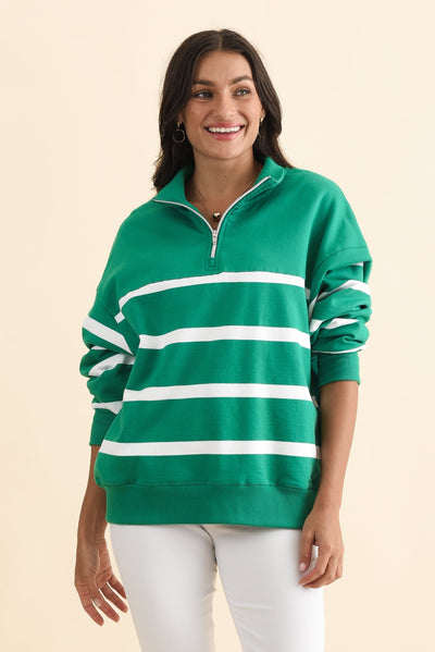 Lane Green Stripe Half Zip Sweatshirt