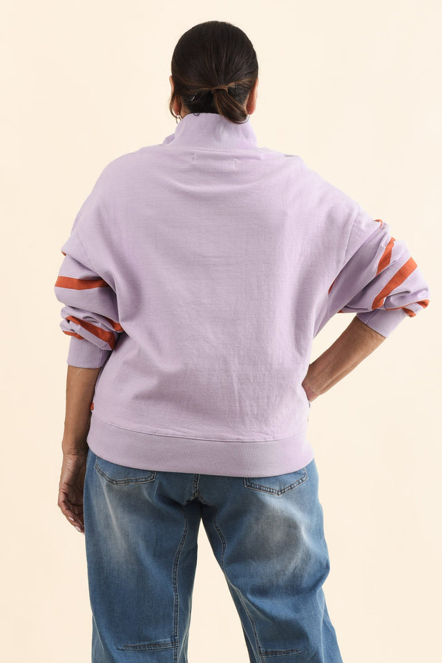 Lane Lilac Stripe Half Zip Sweatshirt,Back,Brunette model,alt text|model:Pilita image 10