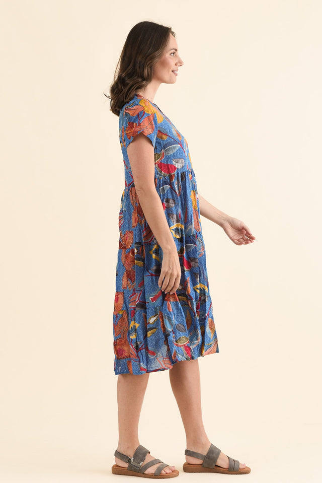Lania Orange Garden Crinkle Cotton Dress,Side,Brunette model,alt text|model:MJ image 3