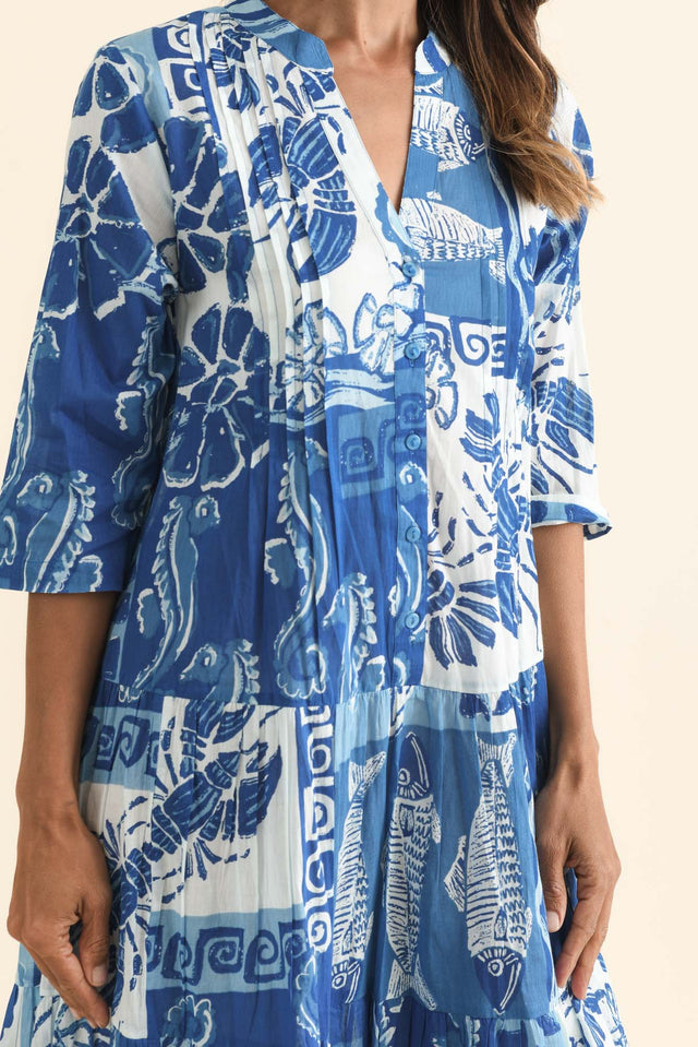 Larissa Blue Ocean Cotton Pleated Dress,Brunette model,alt text|model:Cara image 7