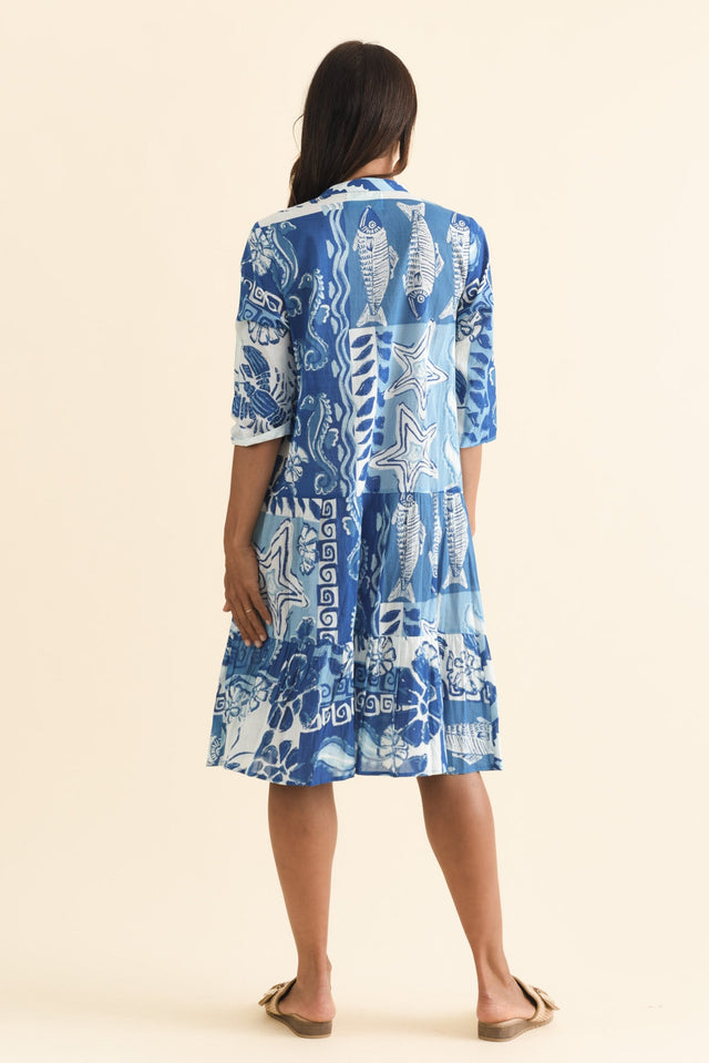 Larissa Blue Ocean Cotton Pleated Dress,Brunette model,alt text|model:Cara image 6