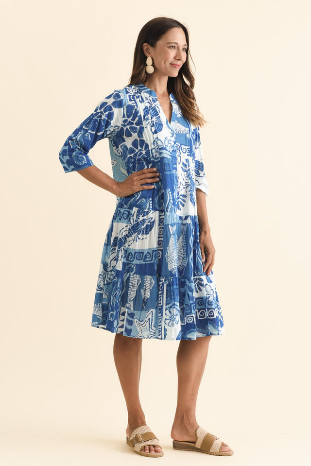 Larissa Blue Ocean Cotton Pleated Dress,Brunette model,alt text|model:Cara image 5