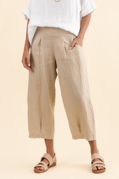 Lassie Beige Linen Barrel Pants