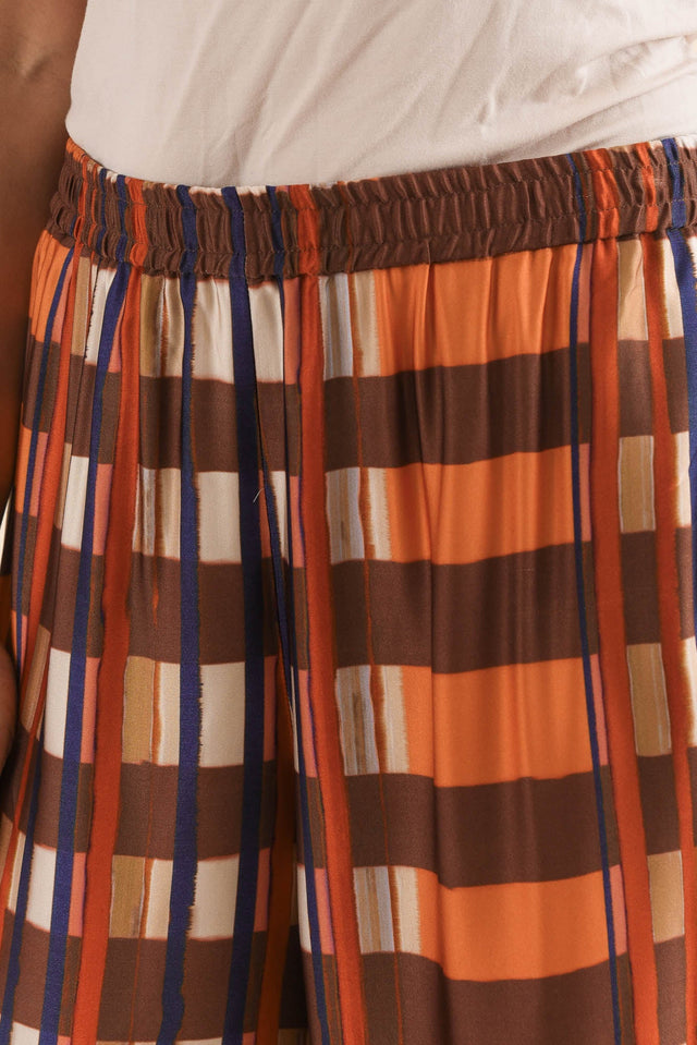 Lattice Orange Check Wide Leg Pants,Detail,Brunette model,alt text|model:Cara image 5