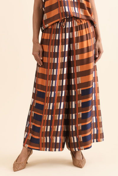 Lattice Orange Check Wide Leg Pants