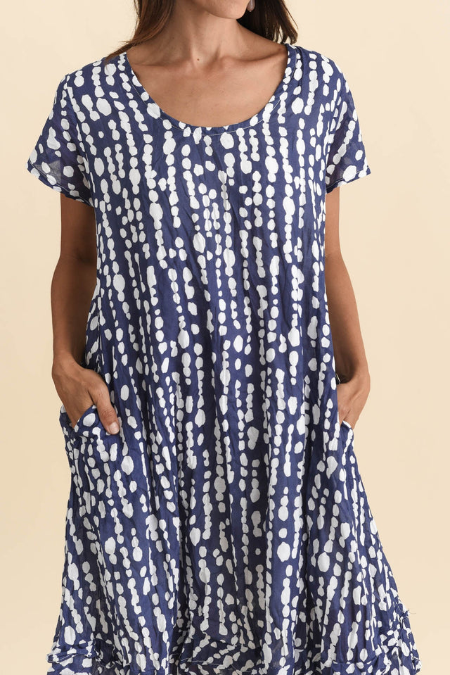 Lauren Navy Speckle Crinkle Cotton Dress,Brunette model,alt text|model:Cara image 7