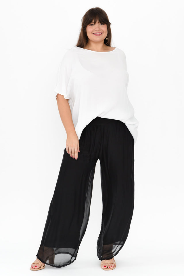 Laurier Black Silk Wide Leg Pants,Brunette model,alt text|model:Gabby image 8