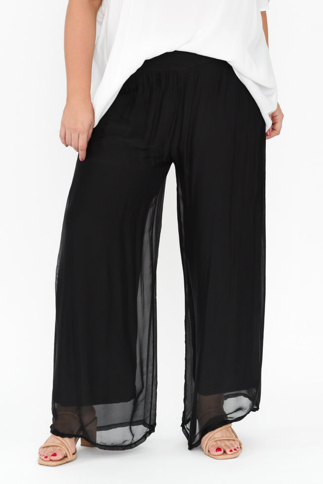 Laurier Black Silk Wide Leg Pants,Brunette model,plus-size,plus-size-evening-dresses,plus-size-wedding-guest-dresses,plus-size-cocktail-dresses,plus-size-formal-dresses,plus-size-mother-of-the-bride-dresses,plus-size-race-day-dresses,curve-bottoms,plus-size-Pants,plus-size-work-edit,alt text|model:Gabby image 7
